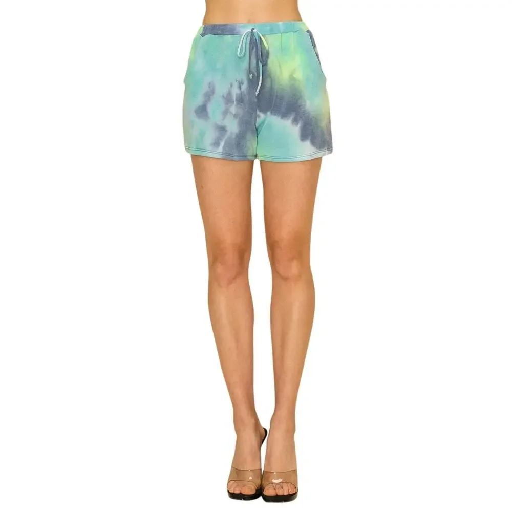 New Shopin LA Blue Green Multi Tie Dye Elastic Waist Sweat Shorts L Gorpcore